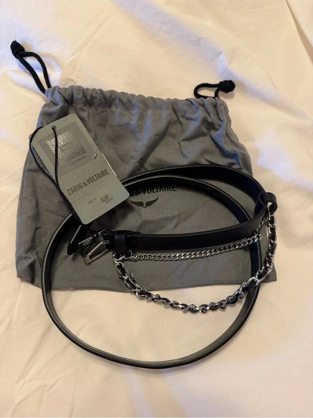Zadig & Voltaire Black Leather Rock Chain Belt size 1 NWT